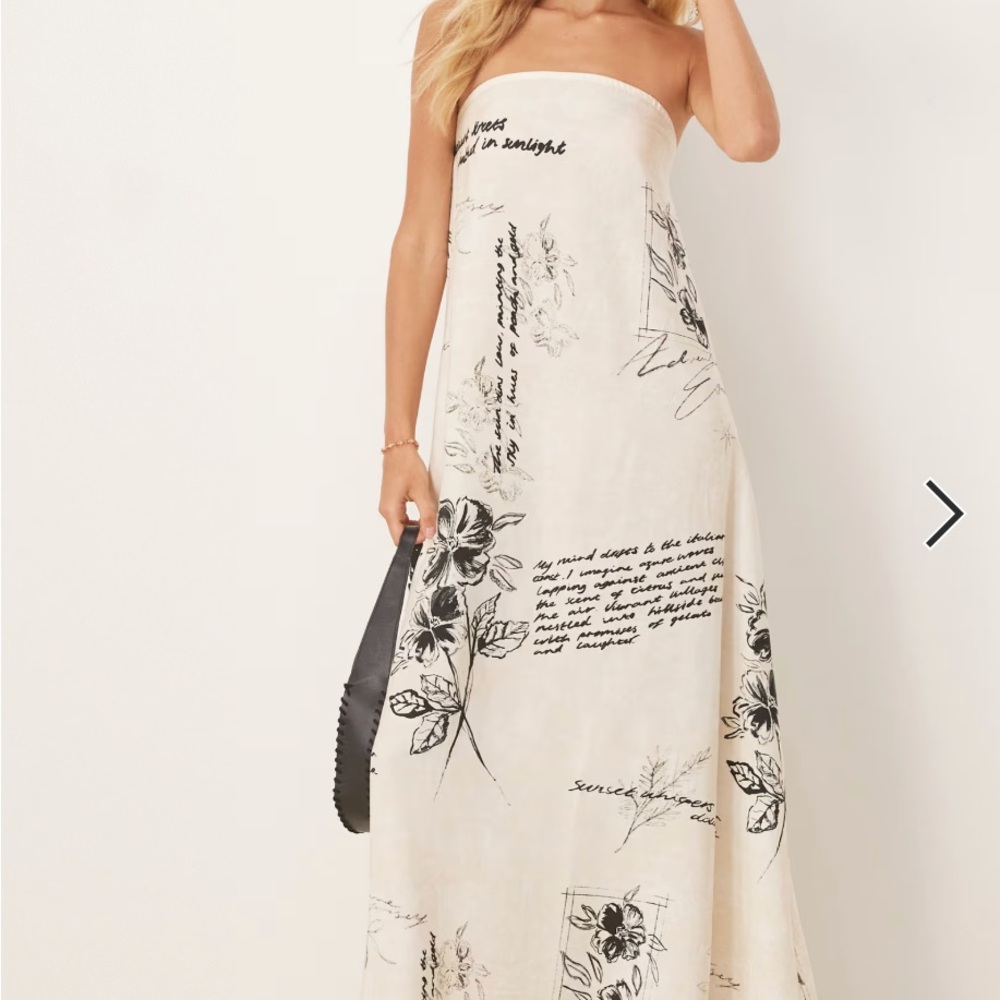 ASOS DESIGN cupro bandeau maxi dress in conversational black and white print